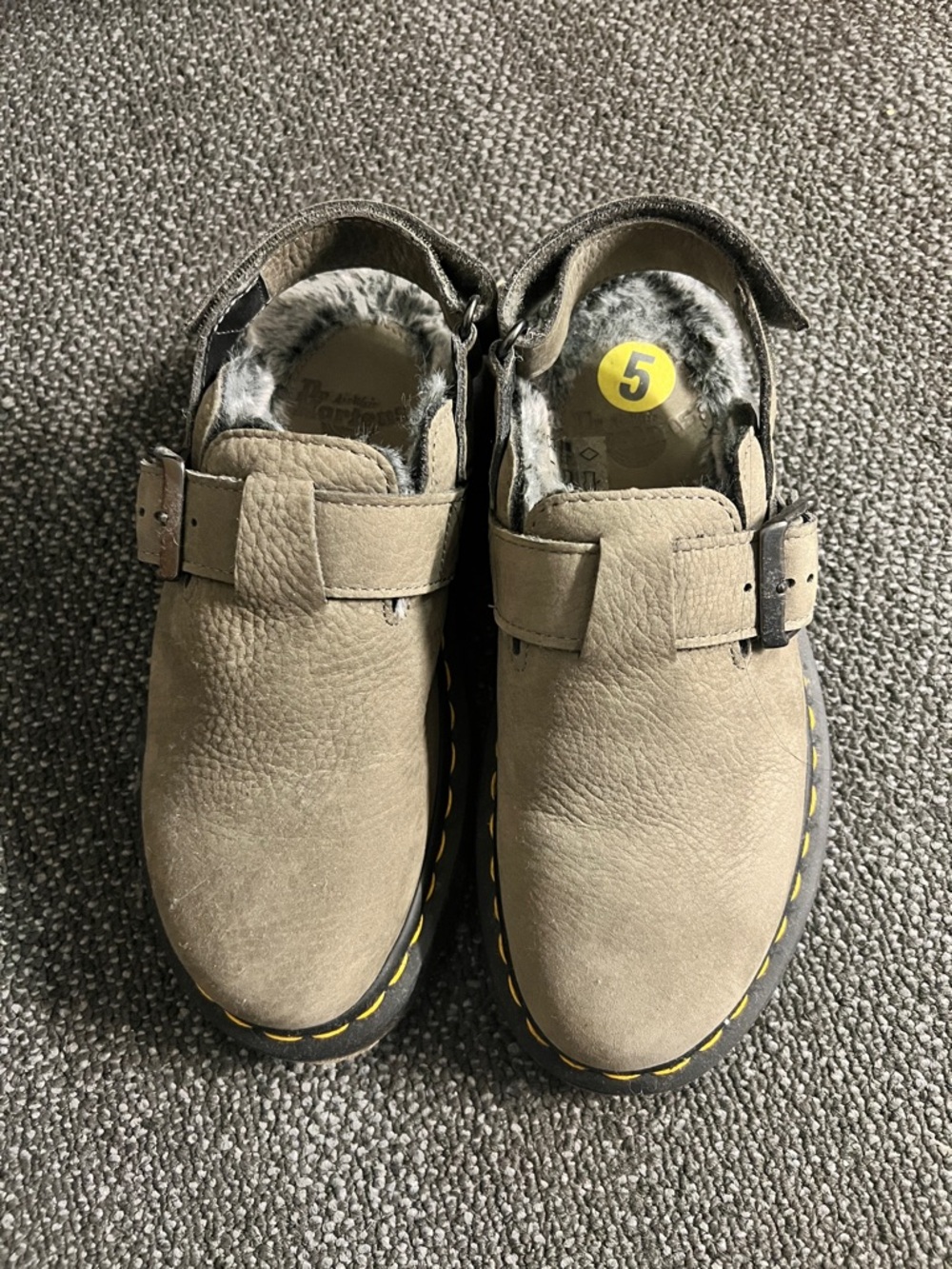 Dr. Martens Suede Buckle Clogs with Fleece Lining